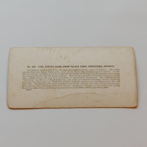 ANTIQUE STEREOGRAPH CARD Carl Johans Gade from Palace Park Christiania Norway - Picture 3 of 3